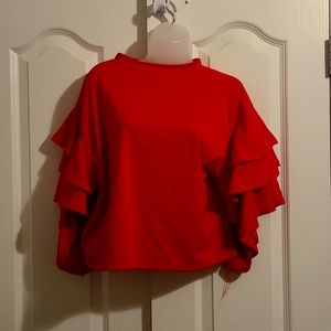 Red Ruffled sleeve shirt size L
